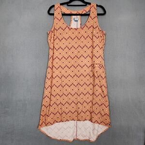KAVU Dress Womens Medium Orange Geometric Tank Hi-Low Hem Pocket Travel